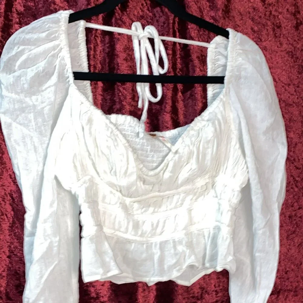 Free People Chloe White Puff Sleeve Blouse - Picture 2 of 6